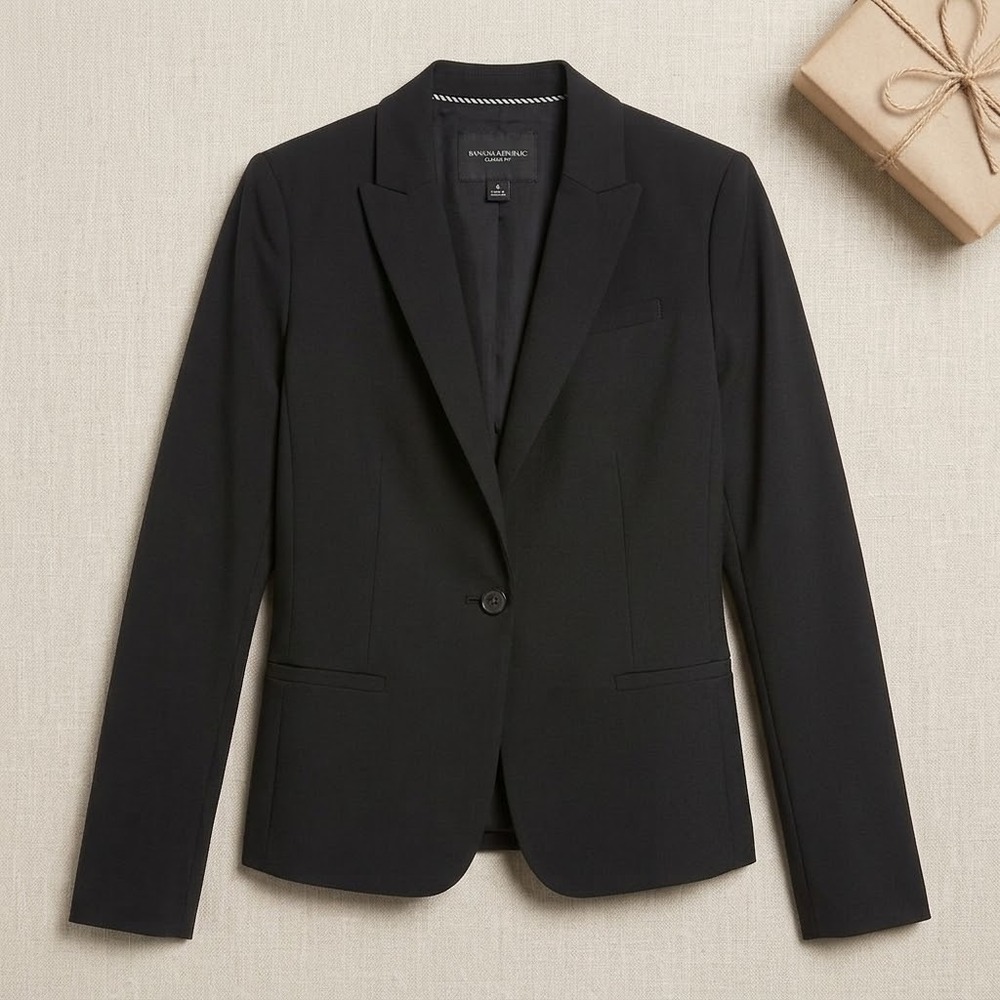 Banana Republic Blazer Women 6 Black Marzotto Italian Wool Professional EUC